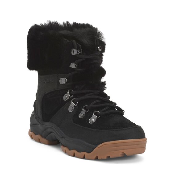 PAJAR Black Dimension Faux Suede Winter Waterproof Boots With Faux Fur Lining - Picture 1 of 2